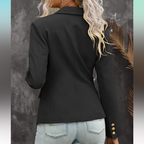 NWOT DOUBLE BREASTED Gold Button Black Classic Blazer - Large - Picture 2 of 5